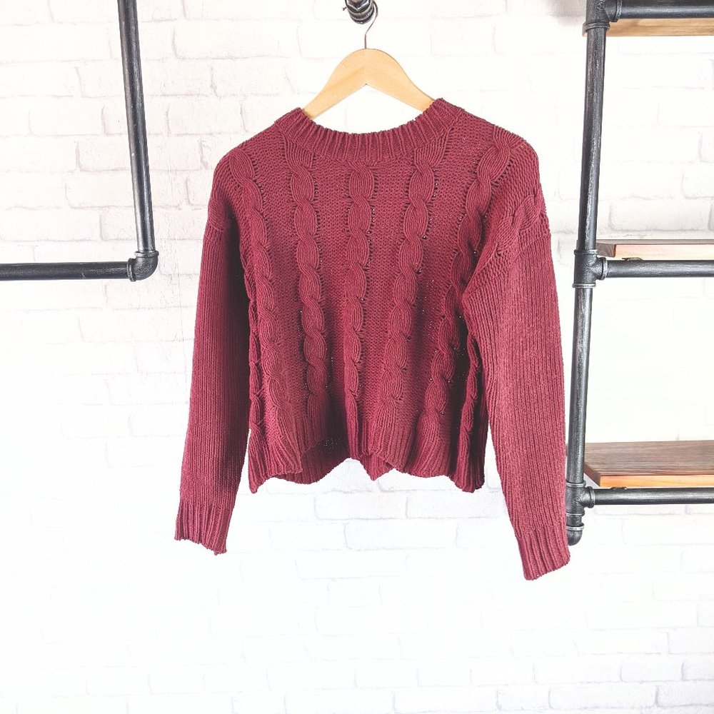 Dizzy Gal Crochet Cable Knit Crop Sweater | Pink